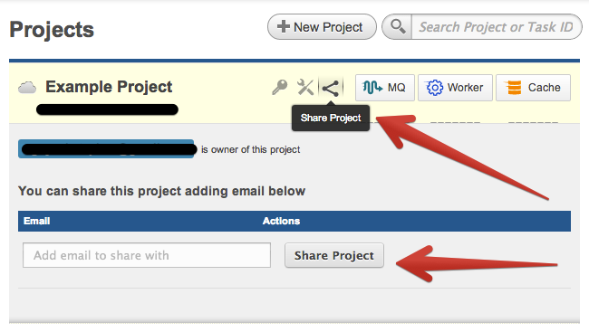 how to share projects on iron hud iron.io